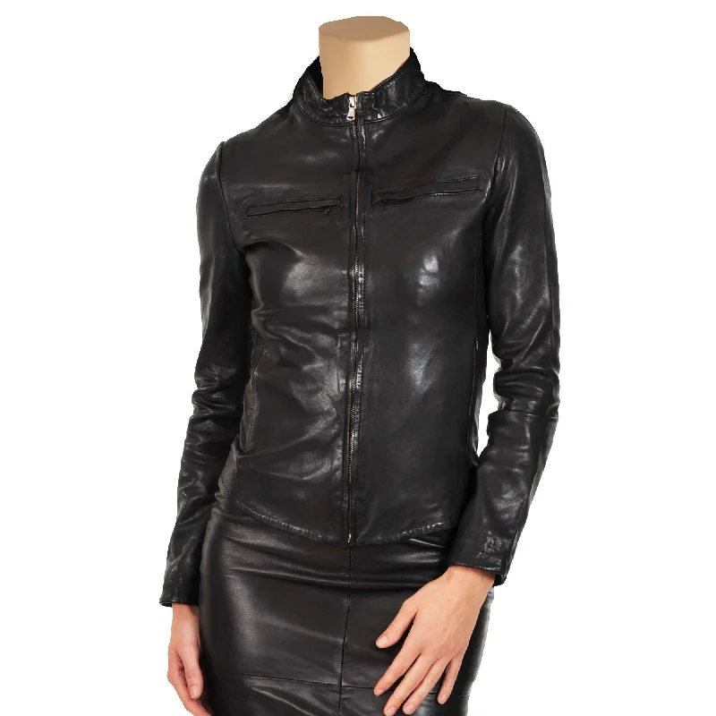 elegant long coat for women -Women’s Slim Fit Leather Jacket