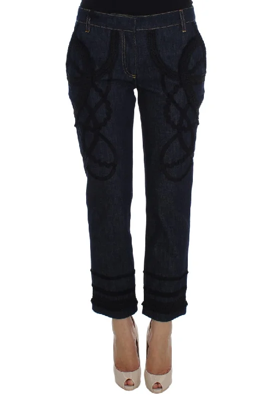 trendy two-tone jeans for ladies -Dolce & Gabbana Embroide Capri Jeans for Elegant Women's Styling