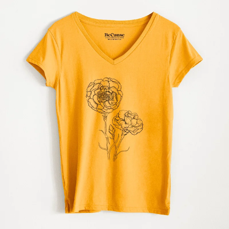 ladies' draped wrap top -Carnations - Dianthus caryophyllus - Women's 100% Recycled V-neck