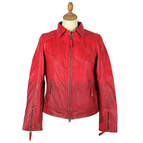 warm shearling coat for women -Women's Bladon Beet Red Leather Jacket