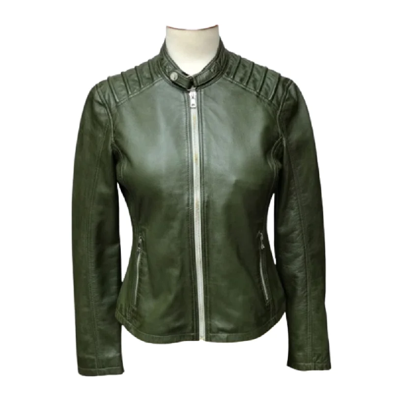 zip-up casual anorak jacket for women -Willow Women's green Cafe racer jacket