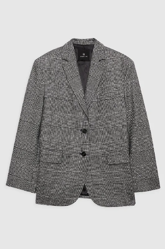 sporty track jacket for women -Quinn Blazer - Black And Grey Plaid