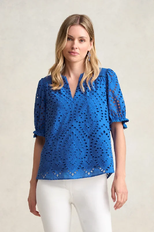 ultra-soft stretch top for women -Cotton Broderie Blouse