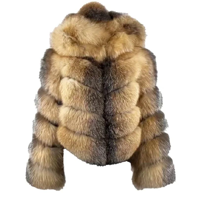 professional work blazer for women -Women's Fox Fur Hooded Jacket