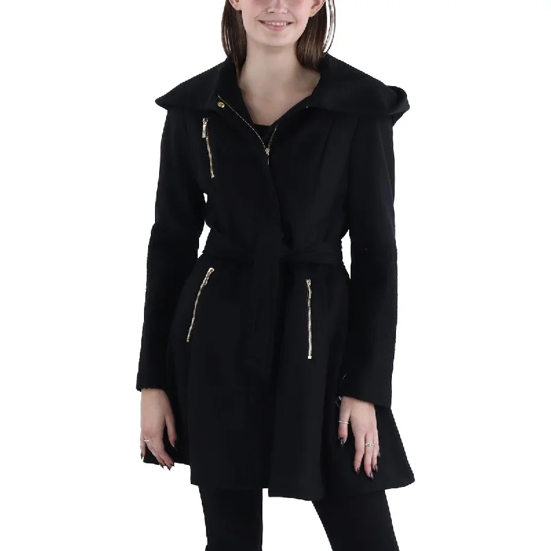 women's faux fur coat -Womens Wool Blend Hooded Wool Coat