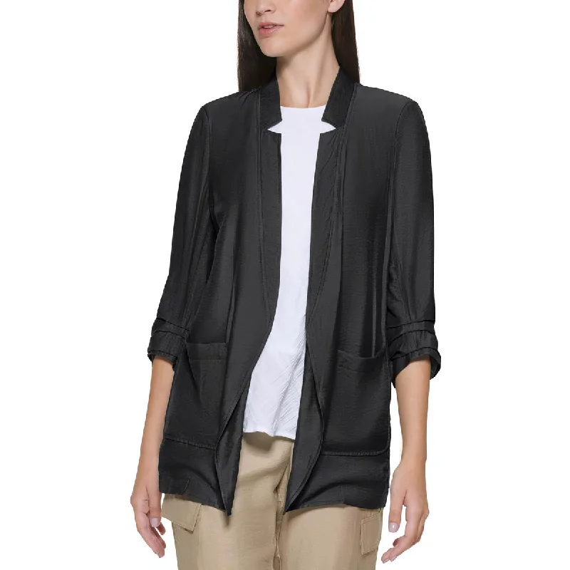 versatile trench coat for ladies -DKNY Womens Ruched Suit Separate Open-Front Blazer