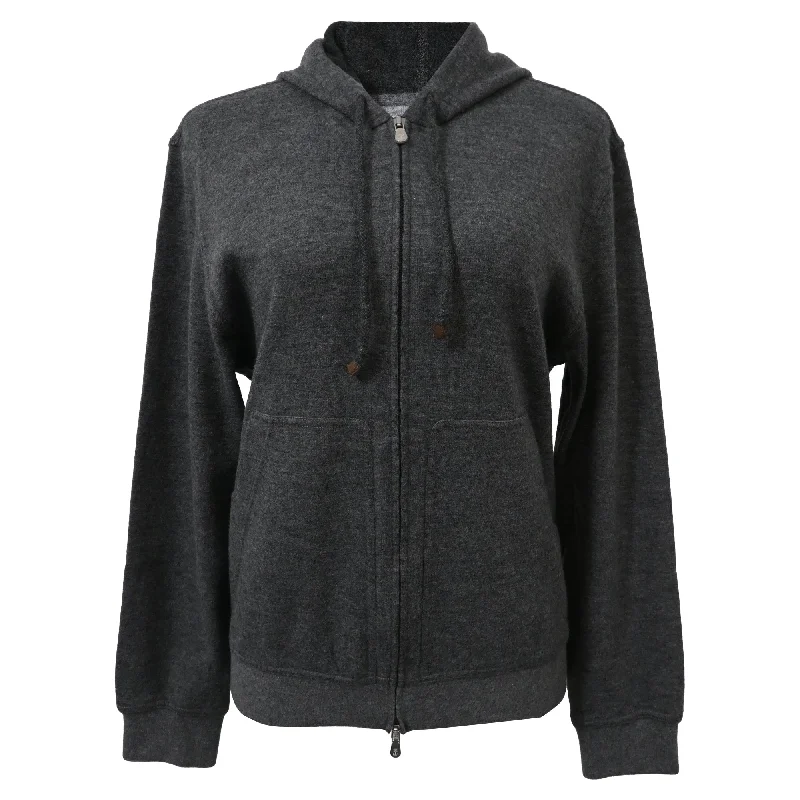 women's travel-friendly jacket -Brunello Cucinelli Double Zipper Hooded Jacket in Grey Cotton