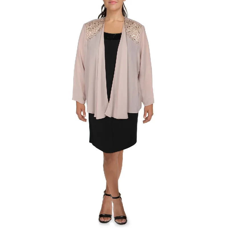 versatile casual coat for women -SLNY Womens Plus Chiffon Embellished Collarless Blazer