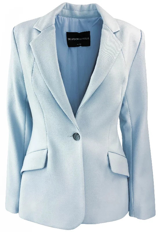 ladies' fleece zip-up jacket -Brandon Maxwell Larsa Blazer in Sky Blue