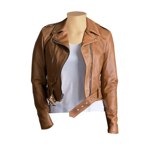 cozy oversized wrap coat for women -Gina's crop biker leather jacket with waist belt