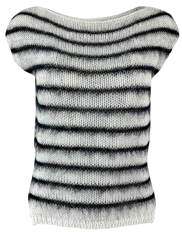 lightweight crinkle blouse for women -Marni Bicolor Brushed Stripe Cap Sleeve Sweater in Lily White