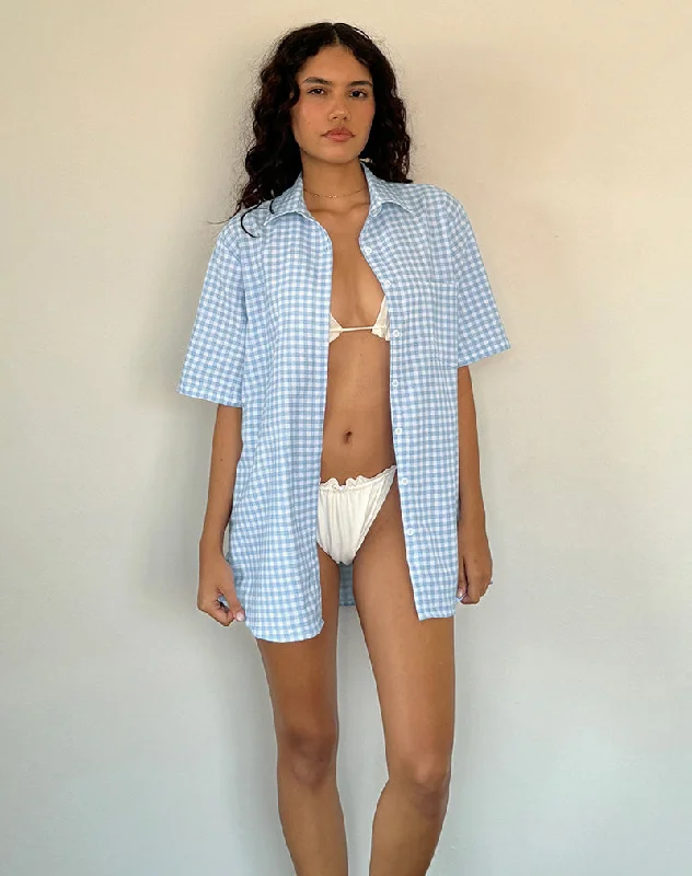 stylish satin camisole for ladies -Smith Oversized Shirt in Blue Gingham