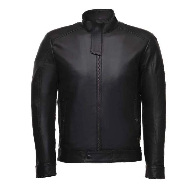 stylish longline coat for women -Asher plain Black Cafe Racer jacket