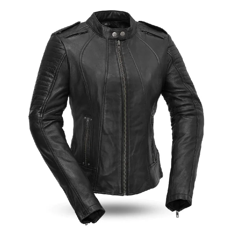 women's lightweight cargo jacket -Biker Women's Motorcycle Lightweight Leather Jacket