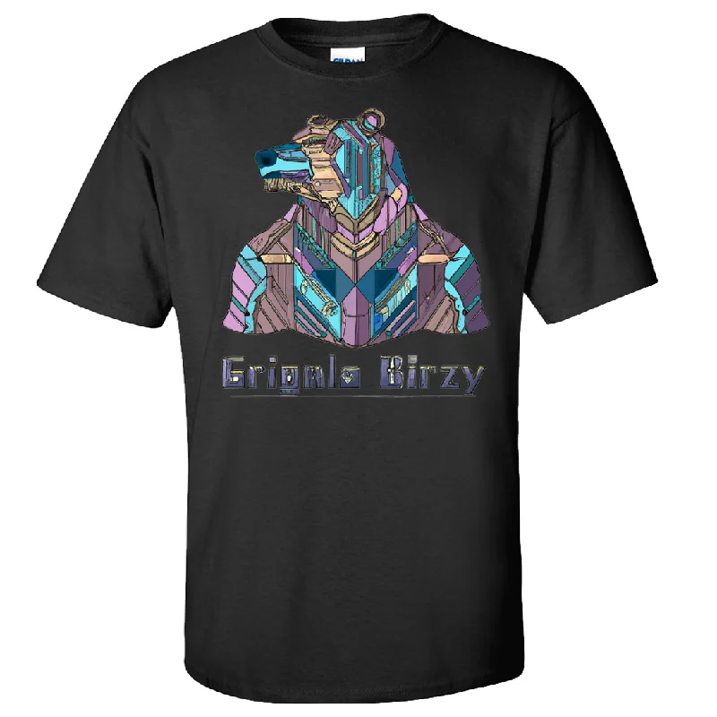 fashionable twisted hem top for women -Stained Glass Cyborg Grizzly Bear Asst Colors T-shirt/tee