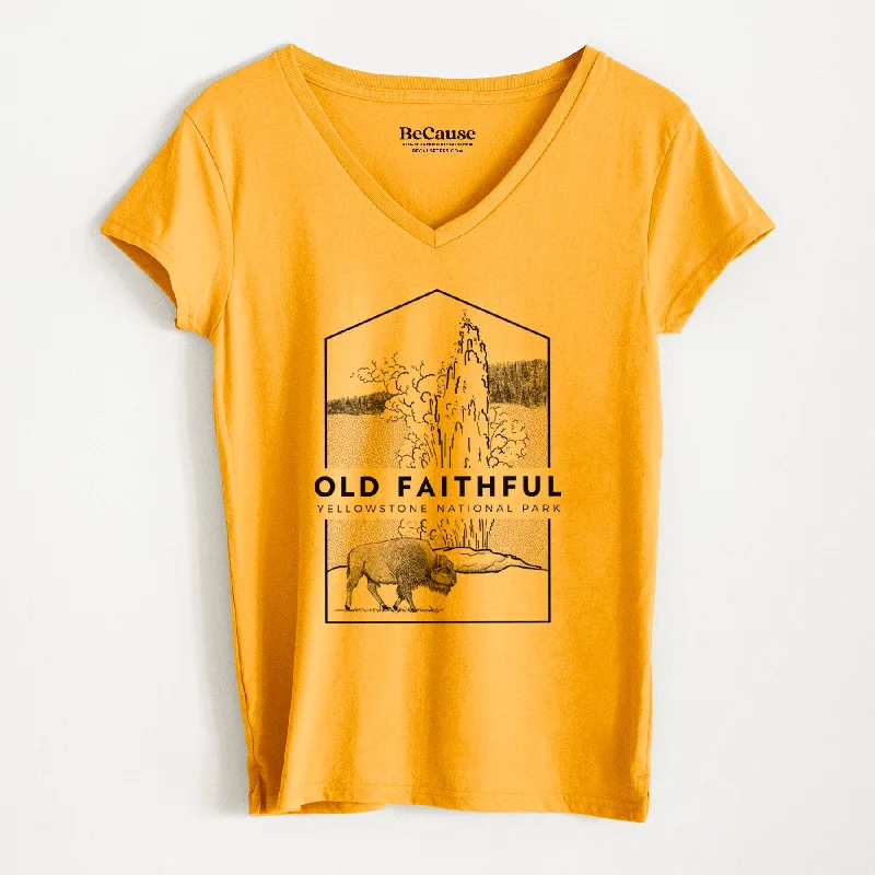 ladies' henley button t-shirt -Old Faithful - Yellowstone National Park - Women's 100% Recycled V-neck