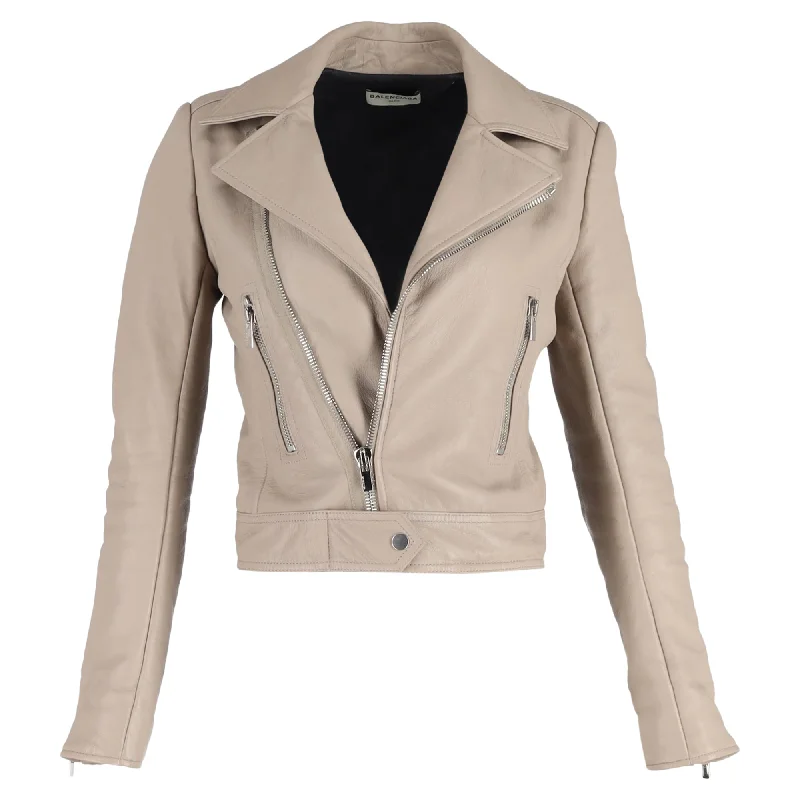 sporty track jacket for women -Balenciaga Biker Jacket in Beige Lambskin Leather