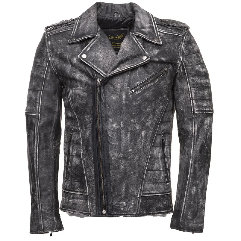 women's asymmetrical zip jacket -Miles stone wash biker leather jacket