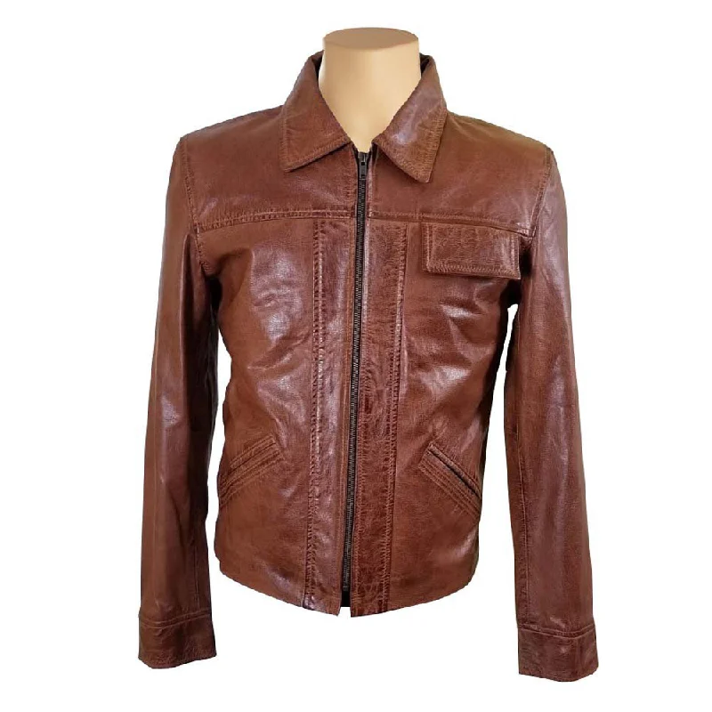 ladies' longline puffer coat -Ryan Shield's Washed Leather Jacket