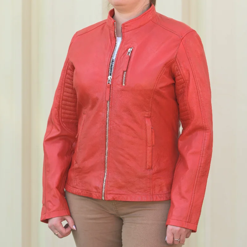 warm padded coat for women -Women's Classic Leather Jacket