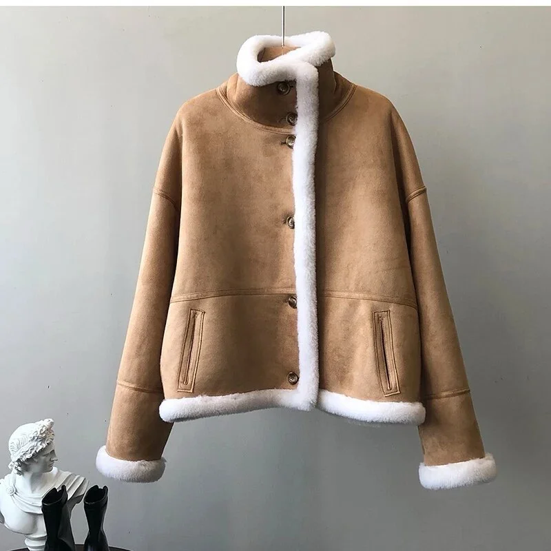 fashionable metallic puffer jacket for women -Winter luxury: faux leather shearling coat lined with real sheepskin. Double sided. for maximum warmth and style. Handmade