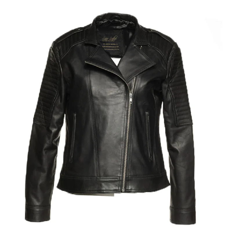 urban style cropped puffer jacket -Azura Black women's biker jacket