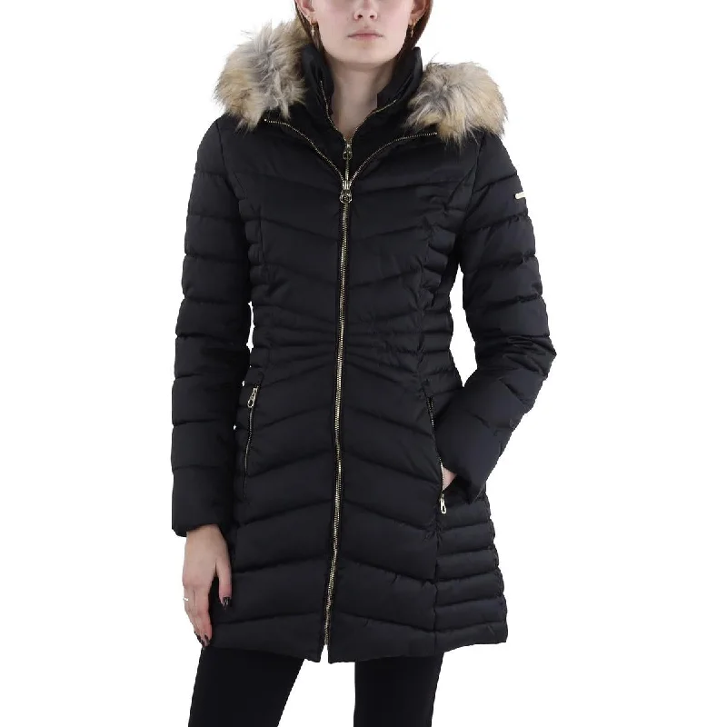 women's waterproof raincoat -Womens Faux Fur Trim Hooded Puffer Jacket