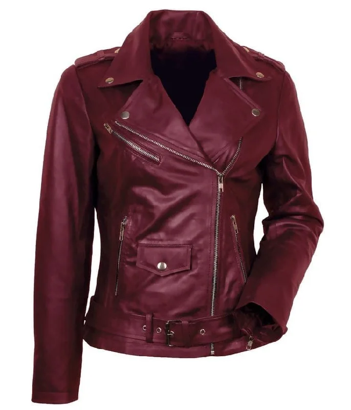 ladies' lightweight anorak coat -Asoare Brick Red Urban Leather Jacket