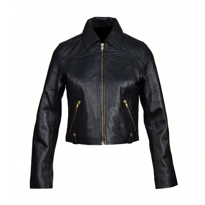 ladies' wool overcoat -Moesha’s Classic Crop Leather Jacket