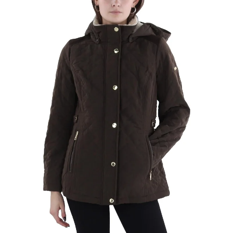 ladies' lightweight anorak coat -Womens Faux Fur Hooded Quilted Coat