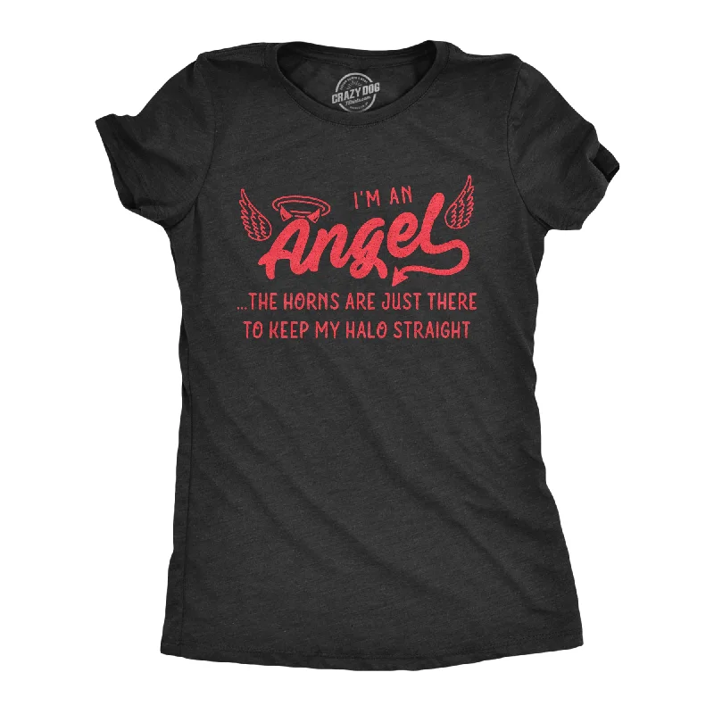 ladies' henley button t-shirt -The Horns Are Just There To Keep My Halo Straight Women's T Shirt