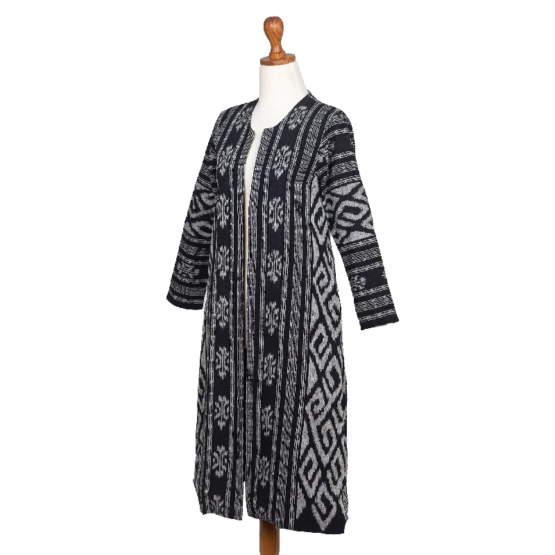 ladies' fur-lined jacket -Novica Handmade Kartini In Black Ikat Cotton Jacket