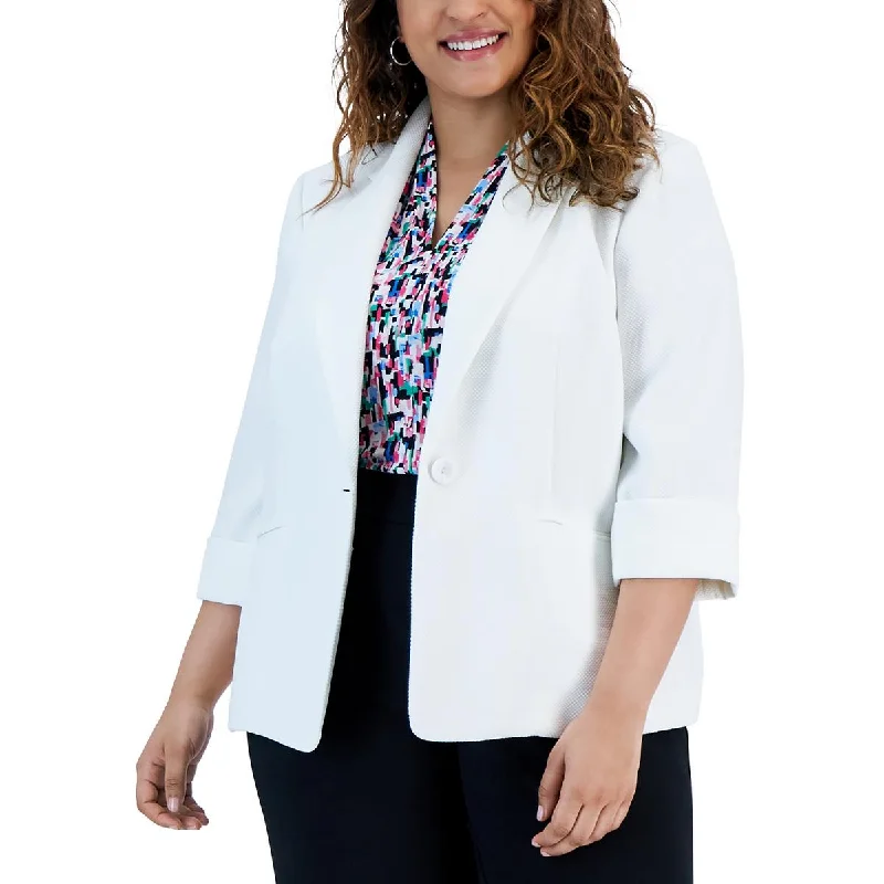 women's asymmetrical zip jacket -Kasper Womens Plus Textured Suit Separates One-Button Blazer