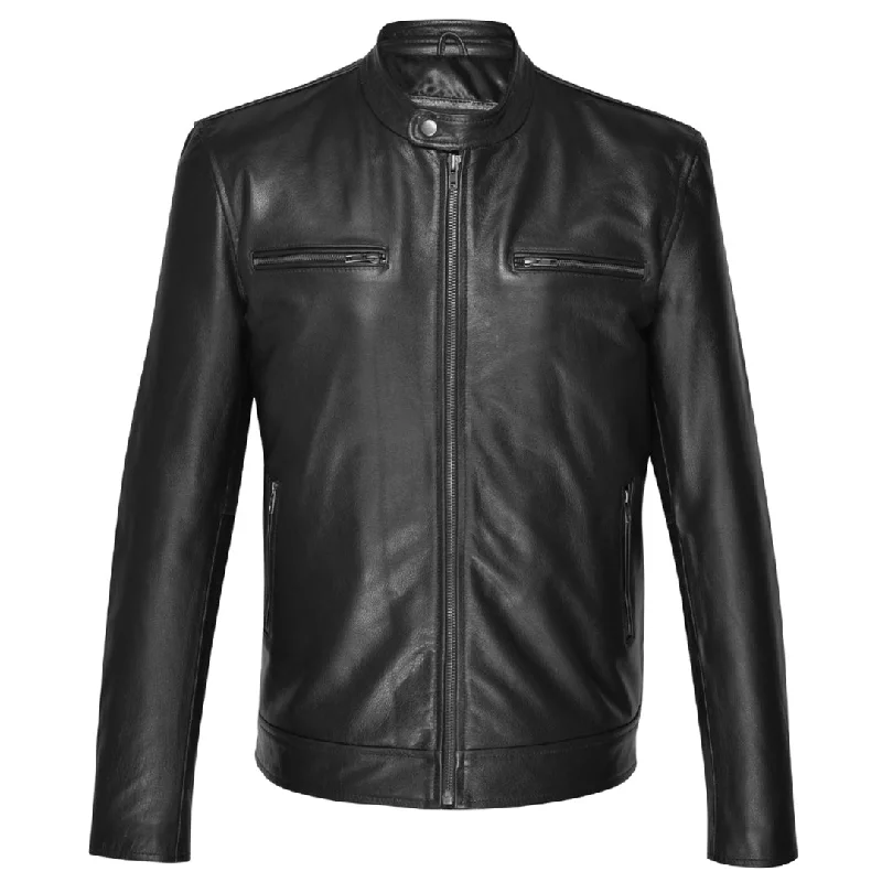 chic oversized blazer for women -Bandit Black Cafe Racer Heavy Leather Jacket