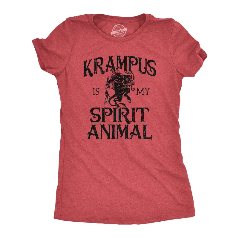 cozy ribbed sweater top for ladies -Krampus Is My Spirit Animal Women's T Shirt