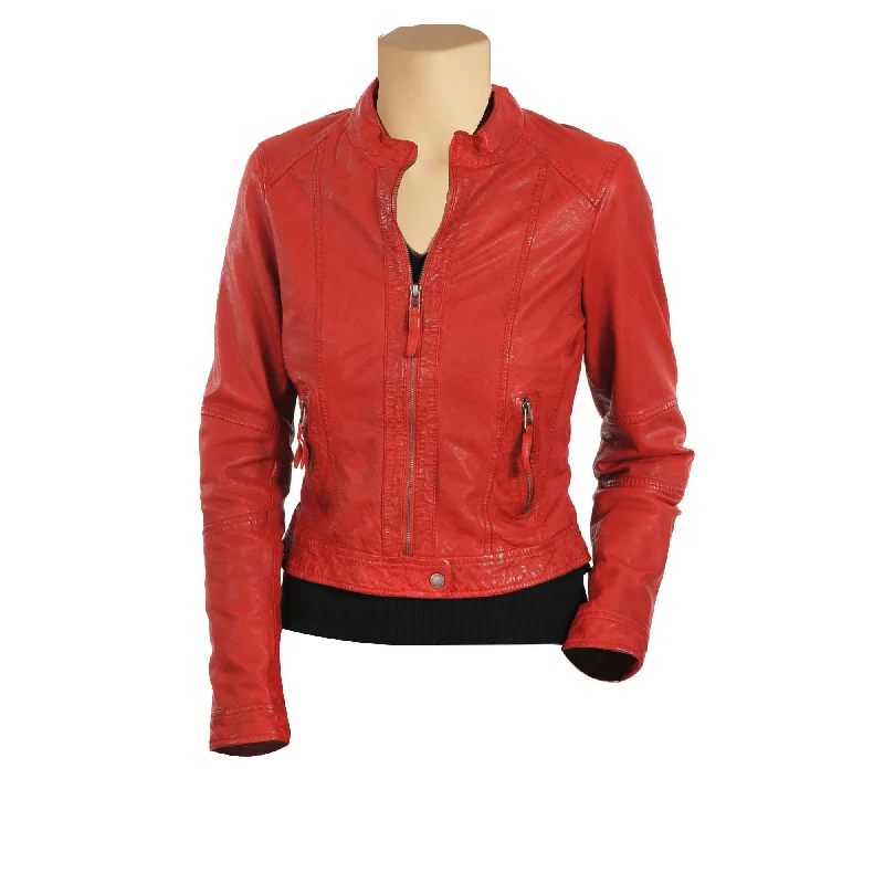 luxury faux fur coat for women -Women’s Red Moto Style Leather Jacket