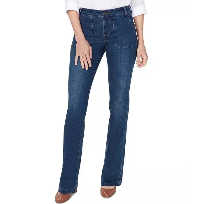 trendy cropped flare jeans for ladies -NYDJ Women's Utility Detail Modern Trouser Jeans Med Blue Size 10