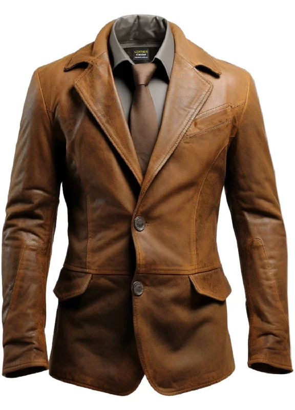 women's travel-friendly jacket -Men Two Button Leather Blazer