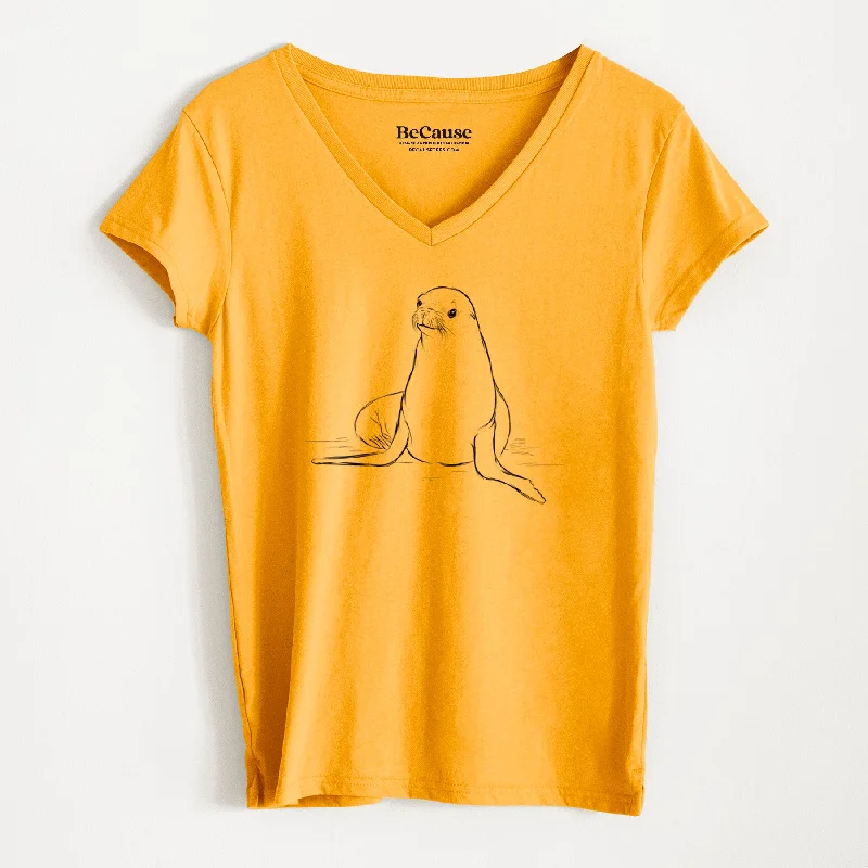 trendy button-down crop top for women -California Sea Lion - Zalophus californianus - Women's 100% Recycled V-neck