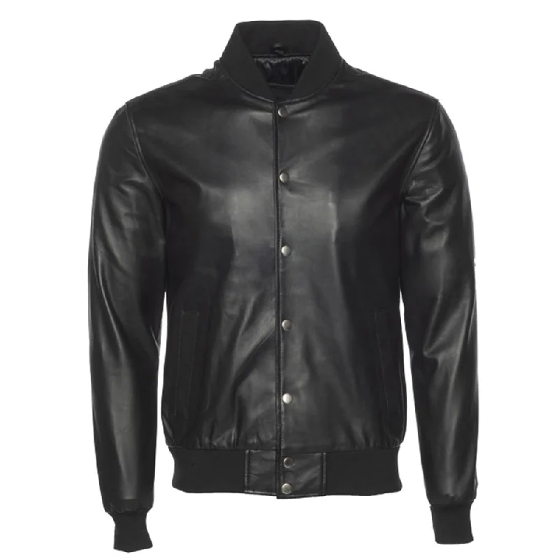 fitted wool blend coat for women -Victor Black Varsity Leather Jacket