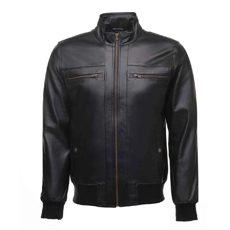 sporty track jacket for women -Messi Black Bomber style leather jacket