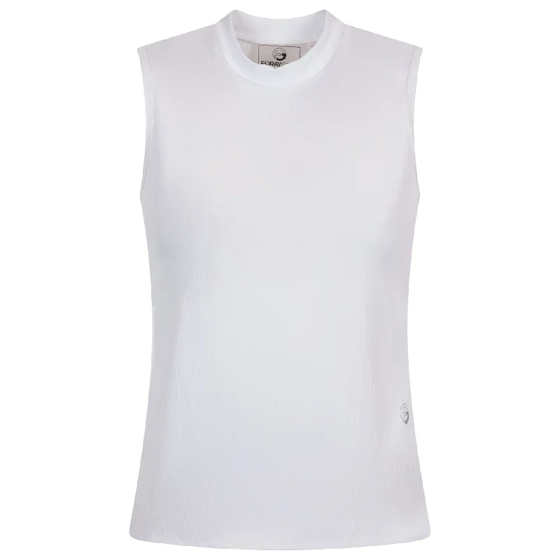 trendy button-down crop top for women -Womens Sleeveless Mock Neck Rib Top White - 2025