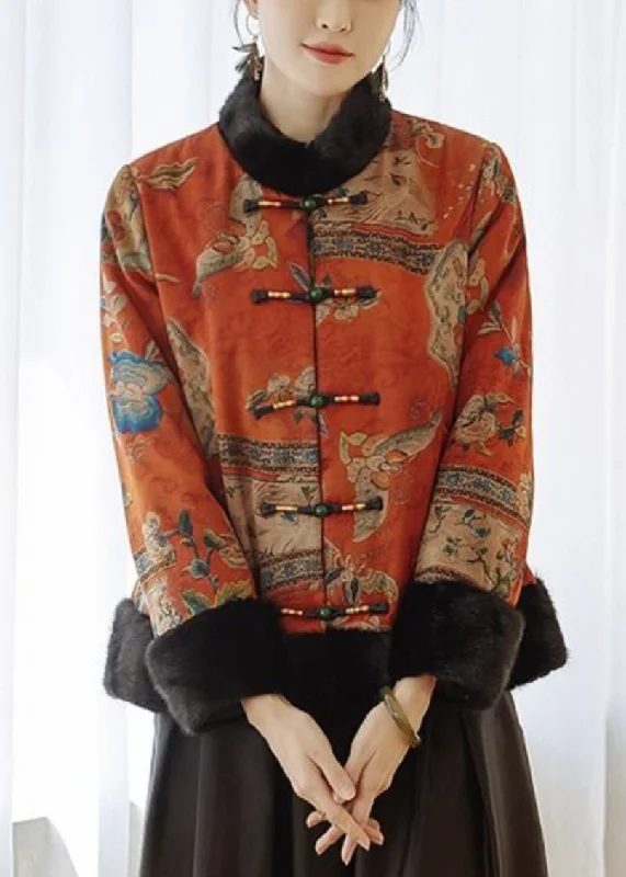 cozy teddy coat for ladies -Vintage Orange Button Patchwork Parkas Winter