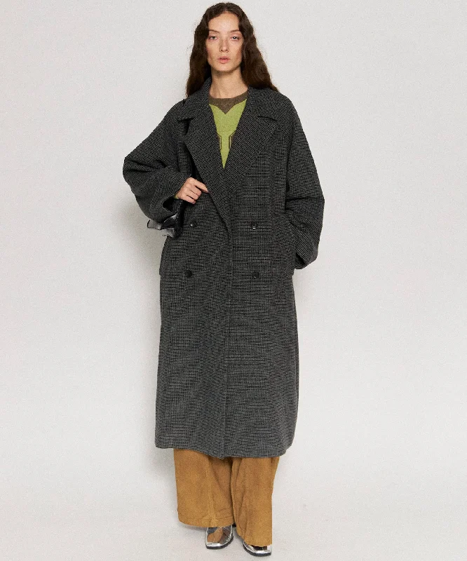 ladies' cashmere overcoat -Gun Club Plaid Long Coat