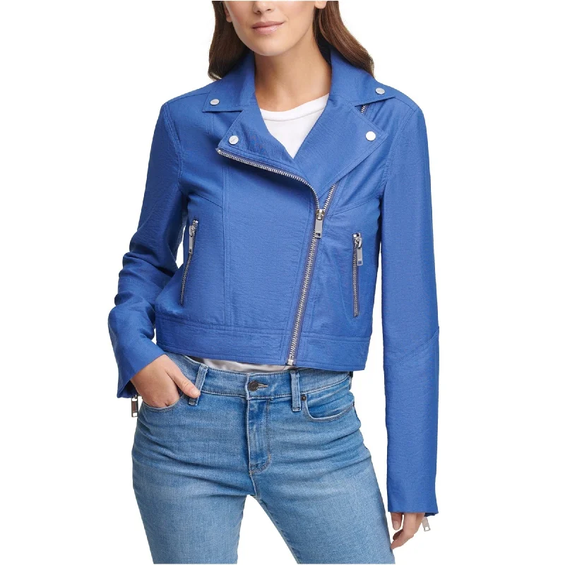 ladies' lightweight anorak coat -Dkny Womens Zipper Motorcycle Jacket