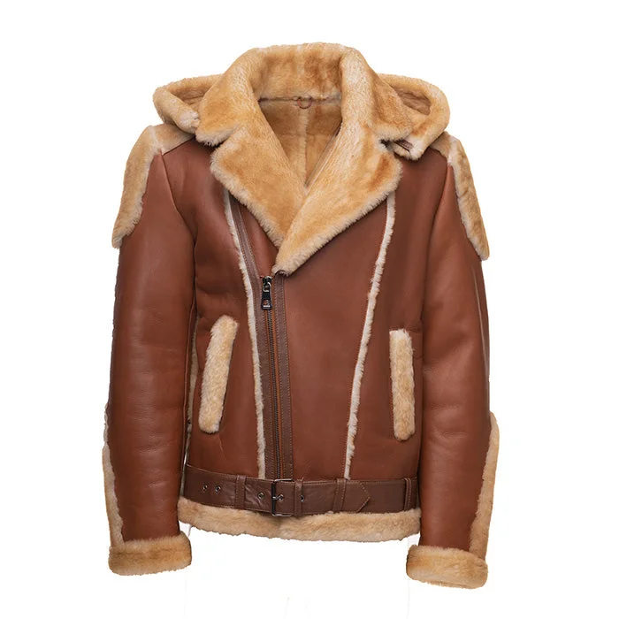 women's faux fur-lined parka -Alek's Biker Shearling Jacket with Fur Details