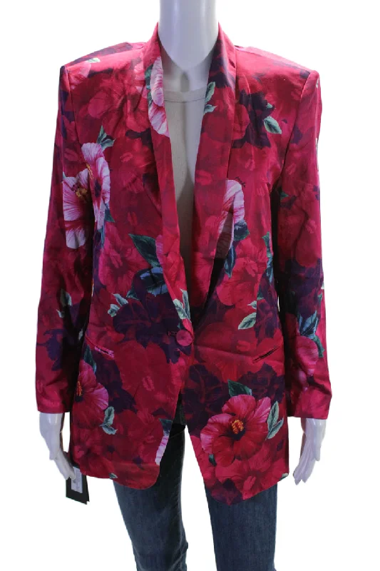 versatile casual coat for women -Pinko Womens Floral Collared Long Sleeve Button Up Blazer Jacket Pink