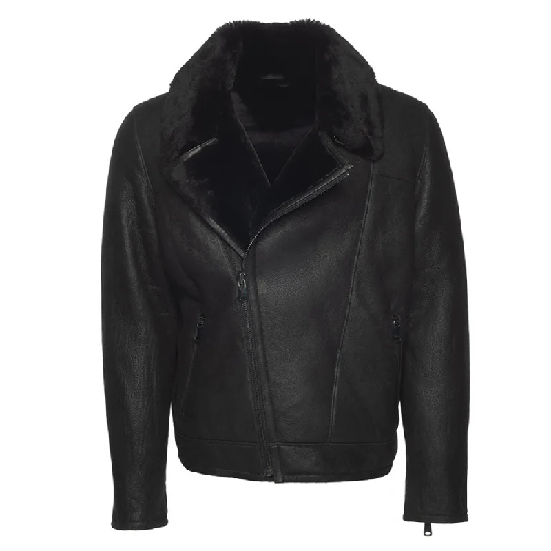 women's fur-trimmed parka -Carters Black Biker Shearling Jacket