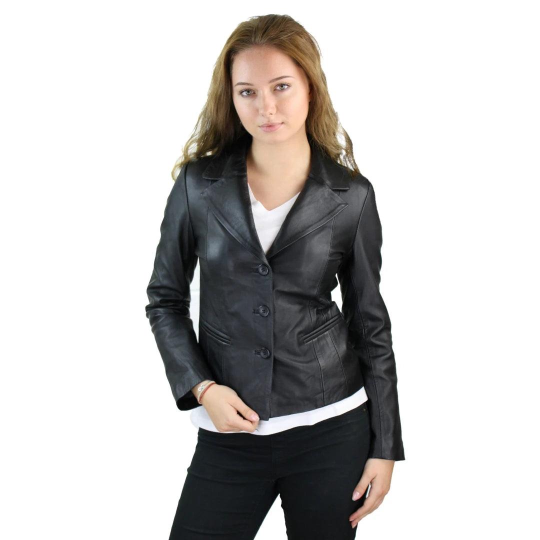 women's teddy bear coat -Ladies 100% Leather Jacket Blazer Style  Slim Fit Retro 3 button blazer