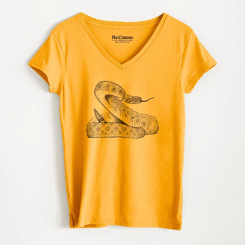 casual relaxed-fit blouse for women -Western Diamondback Rattlesnake - Crotalus atrox - Women's 100% Recycled V-neck